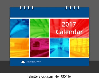 Desk calendar 2017 font cover design layout template vector for corporate business. Size 8" x 6". EPS-10 sample image with Gradient Mesh.