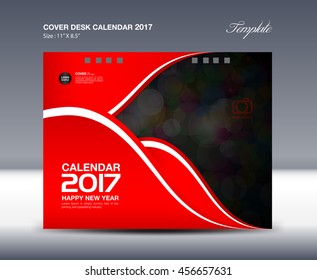 Desk Calendar for 2017 Year, red cover design, corporate business brochure flyer