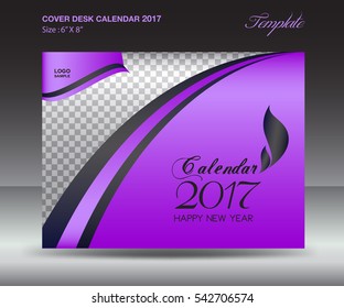 Desk calendar 2017 year Size 6x8 inch horizontal, Purple Cover design, Business brochure flyer template, advertisement