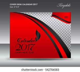 Desk calendar 2017 year Size 6x8 inch horizontal, Red Cover design, Business brochure flyer template, advertisement