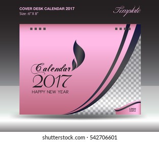 Desk calendar 2017 year Size 6x8 inch horizontal, Pink Cover design, Business brochure flyer template, advertisement