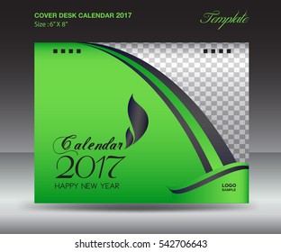 Desk calendar 2017 year Size 6x8 inch horizontal, Green over design, Business brochure flyer template, advertisement