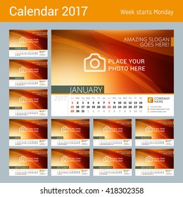 Desk Calendar for 2017 Year. Vector Design Print Template with Abstract Background. Week Starts Sunday