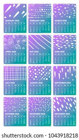Desk Calendar 2018. Simple Colorful Gradient minimal elegant desk calendar template.