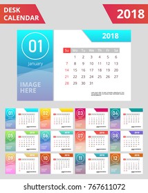 Desk Calendar 2018. Simple Colorful Gradient desk calendar template