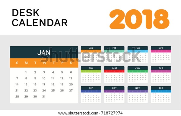 Desk Calendar 2018 Simple Colorful Flat Stock Vector Royalty Free