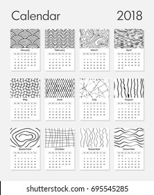 Desk Calendar 2018. Simple minimal pattern white elegant desk calendar template in white background