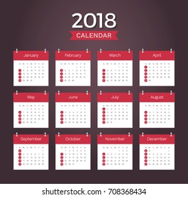 Desk Calendar 2018. Simple red minimal elegant desk calendar