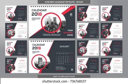 Desk Calendar 2018 template - 12 months included - A5 Size - Art Brush Theme