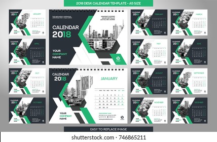 Desk Calendar 2018 template - 12 months included - A5 Size 