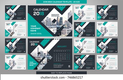 Desk Calendar 2018 template - 12 months included - A5 Size 