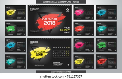 Desk Calendar 2018 template - 12 months included - A5 Size 