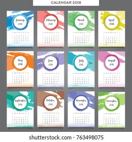 Desk Calendar 2018 template - 12 months included - A5 Size - Water color Theme