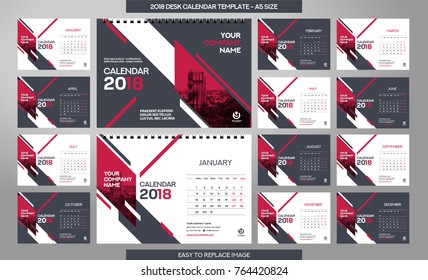 Desk Calendar 2018 template - 12 months included - A5 Size 