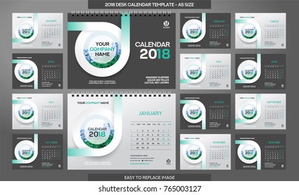 Desk Calendar 2018 template - 12 months included - A5 Size 