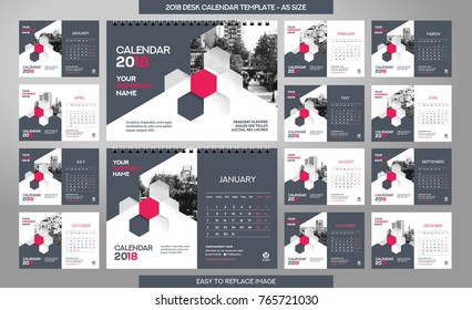 Desk Calendar 2018 template - 12 months included - A5 Size 