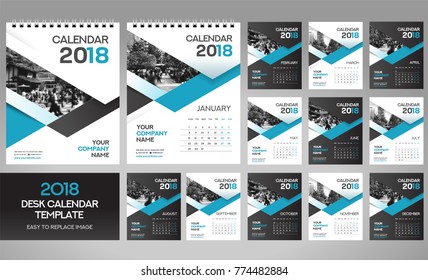 Desk Calendar 2018 template - 12 months included 