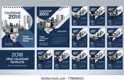 Desk Calendar 2018 template - 12 months included 