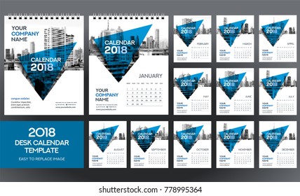Desk Calendar 2018 template - 12 months included 