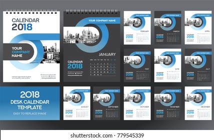 Desk Calendar 2018 template - 12 months included