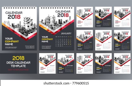 Desk Calendar 2018 template - 12 months included