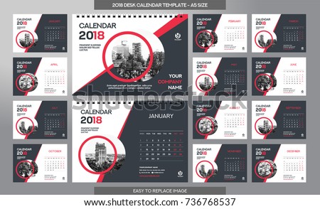 Desk Calendar 2018 template - 12 months included - A5 Size - Art Brush Theme