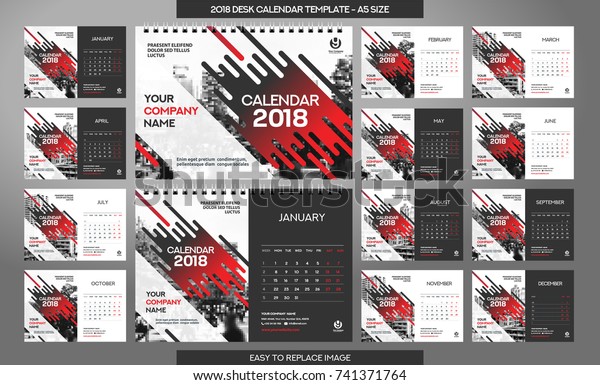 Desk Calendar 2018 Template 12 Months Stock Vector Royalty Free 741371764 4039