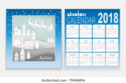 Desk Calendar 2018 template design, Merry Christmas and Happy New Year. Illustration set. 