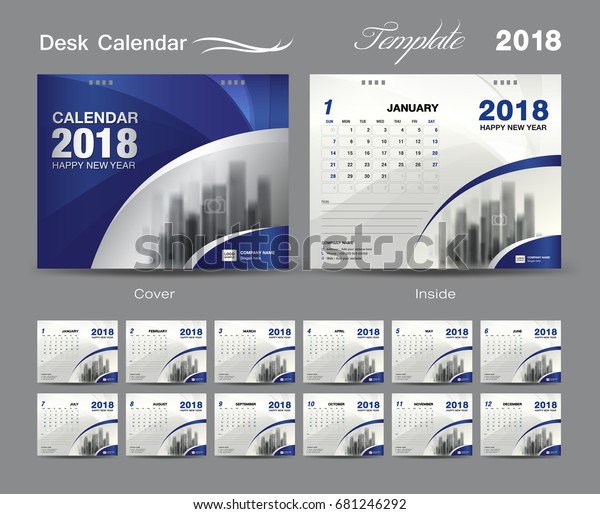 Desk Calendar 2018 Template Design Blue Stock Vector Royalty Free