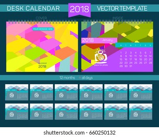 Desk Calendar 2018 Vector Design Template with abstract pattern. Set of 12 Months. Vector illustration