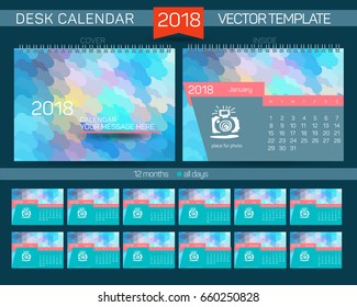 Desk Calendar 2018 Vector Design Template with abstract pattern. Set of 12 Months. Vector illustration
