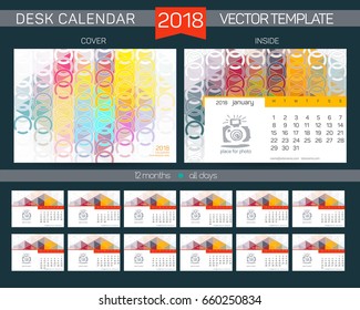 Desk Calendar 2018 Vector Design Template with abstract pattern. Set of 12 Months. Vector illustration