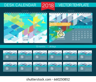 Desk Calendar 2018 Vector Design Template with abstract pattern. Set of 12 Months. Vector illustration