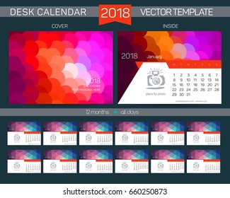 Desk Calendar 2018 Vector Design Template with abstract pattern. Set of 12 Months. Vector illustration