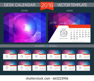 Desk Calendar 2018 Vector Design Template with abstract pattern. Set of 12 Months.