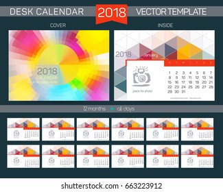 Desk Calendar 2018 Vector Design Template with abstract pattern. Set of 12 Months.
