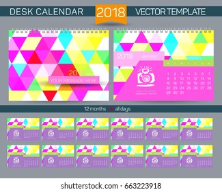 Desk Calendar 2018 Vector Design Template with abstract pattern. Set of 12 Months.