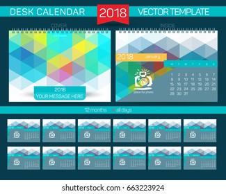 Desk Calendar 2018 Vector Design Template with abstract pattern. Set of 12 Months.