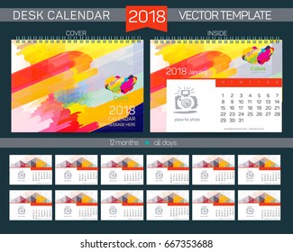 Desk Calendar 2018 Vector Design Template with abstract pattern. Set of 12 Months. vector illustration