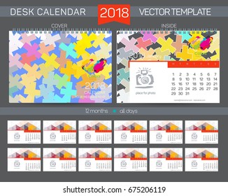 Desk Calendar 2018 Vector Design Template with abstract pattern. Set of 12 Months. vector illustration