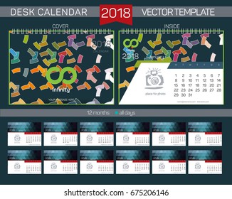 Desk Calendar 2018 Vector Design Template with abstract pattern. Set of 12 Months. vector illustration