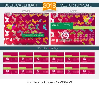 Desk Calendar 2018 Vector Design Template with abstract pattern. Set of 12 Months. vector illustration