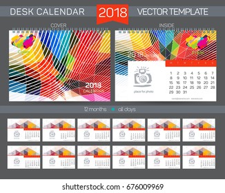 Desk Calendar 2018 Vector Design Template with abstract pattern. Set of 12 Months. vector illustration. Creative concept in bright colors