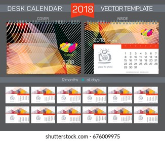 Desk Calendar 2018 Vector Design Template with abstract pattern. Set of 12 Months. vector illustration. Creative concept in bright colors