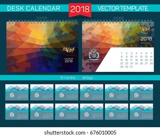 Desk Calendar 2018 Vector Design Template with abstract pattern. Set of 12 Months. vector illustration. Creative concept in bright colors