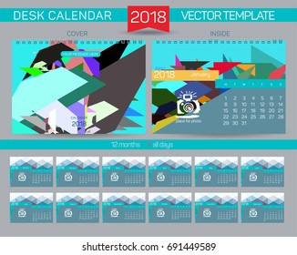 Desk Calendar 2018 Vector Design Template with abstract pattern. Set of 12 Months. vector illustration