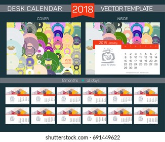 Desk Calendar 2018 Vector Design Template with abstract pattern. Set of 12 Months. vector illustration