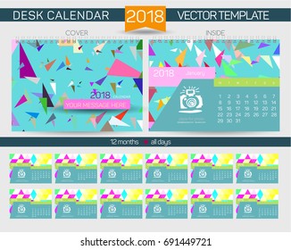 Desk Calendar 2018 Vector Design Template with abstract pattern. Set of 12 Months. vector illustration