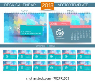 Desk Calendar 2018 Vector Design Template with abstract pattern. Set of 12 Months. vector illustration