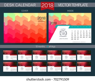 Desk Calendar 2018 Vector Design Template with abstract pattern. Set of 12 Months. vector illustration